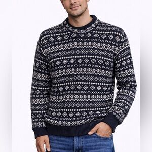 Vintage West Coast Dark Blue and White Patterned Men's Sweater